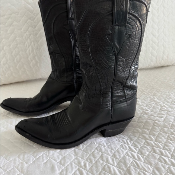Lucchese Black Heeled Boots with Western Stitching - Picture 2 of 7